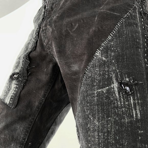 Black Rocker Jeans Acid Wash Metallic Silver Denim - Picture 14 of 16